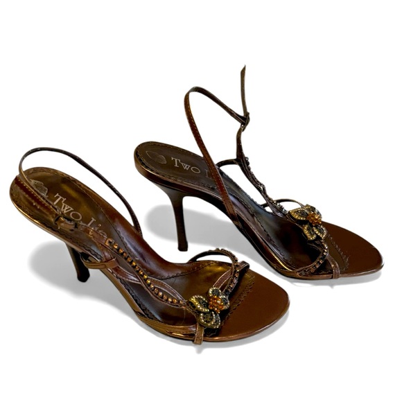 Two Lips Embellished Brown Heels sz 6 - Picture 5 of 7
